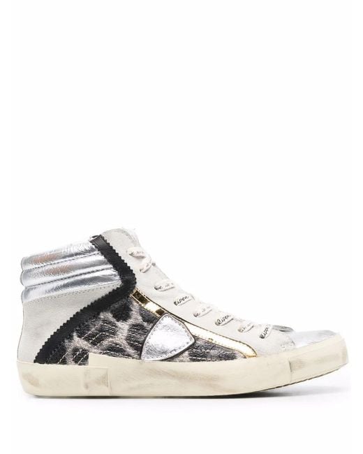 Philippe Model White Prsx Leopard-Pattern Mid-Top Sneakers for men