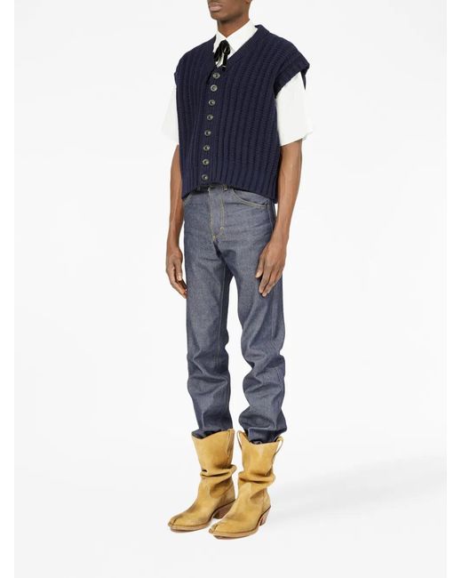 Maison Margiela Blue Ribbed-Knit Wool Vest for men