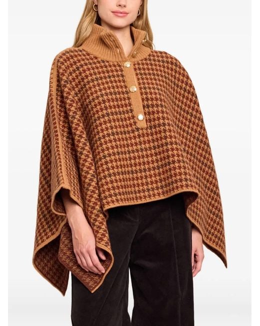 Cara Cara Brown Pagoda High-Neck Houndstooth Cape