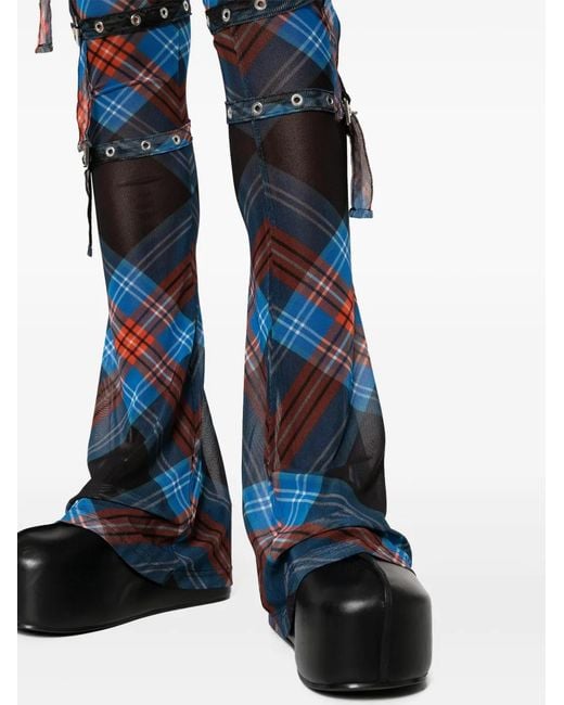Charles Jeffrey Blue Tartan Buckled Leggings