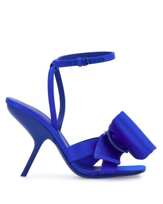 Ferragamo Blue Asymmetric Bow 105 Satin Sandals - Women's - Fabric/goat Skin