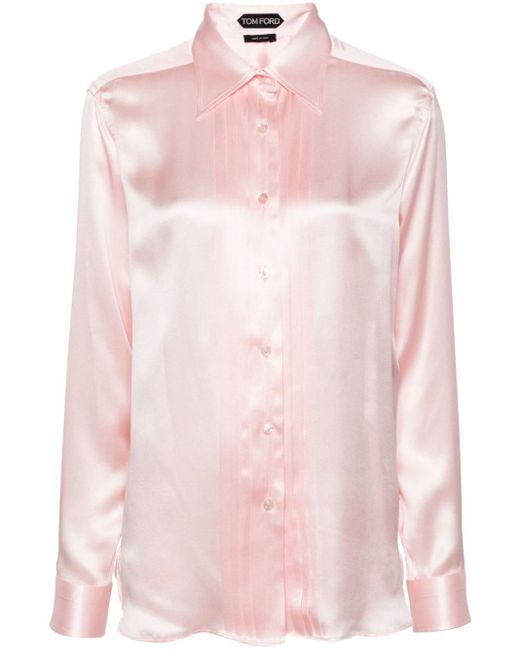 Tom Ford Pink Pintuck-detail Silk Shirt