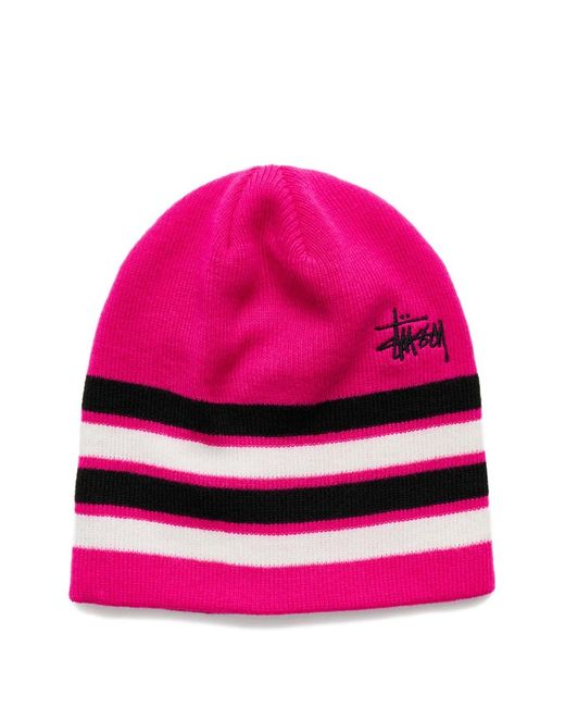 Stussy Pink Striped Skullcap Beanie Hat for men