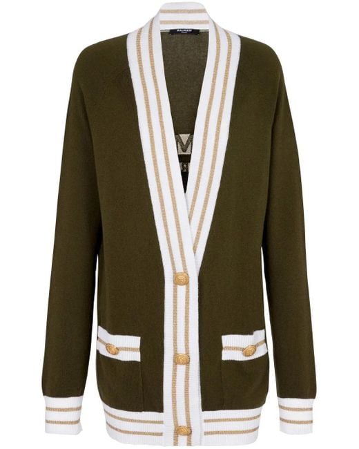 Cardigan in cashmere con logo di Balmain in Green