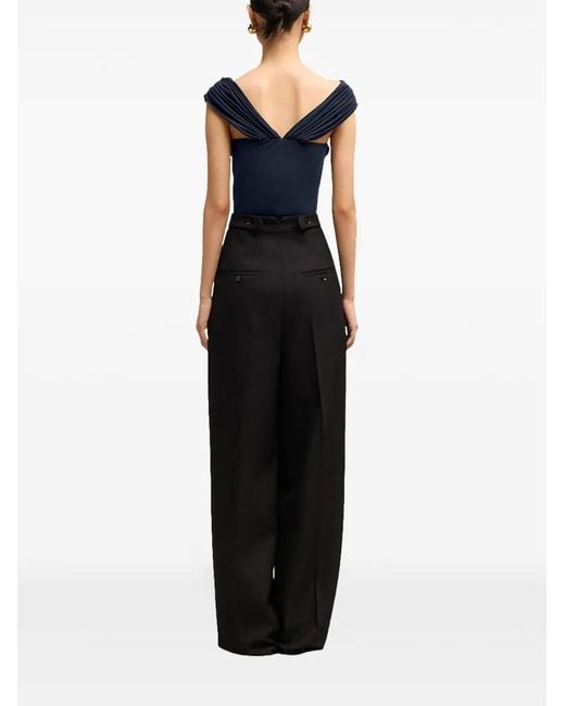 AMI Blue Draped-Design Cotton-Blend Top