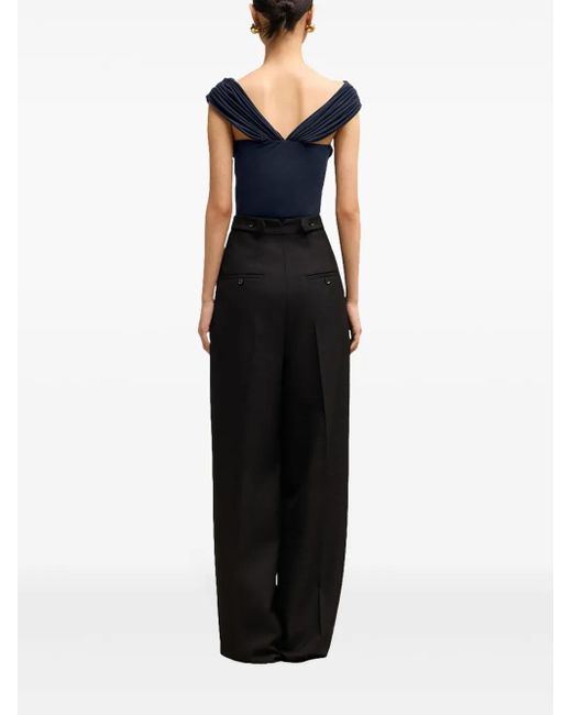 AMI Blue Draped-Design Cotton-Blend Top