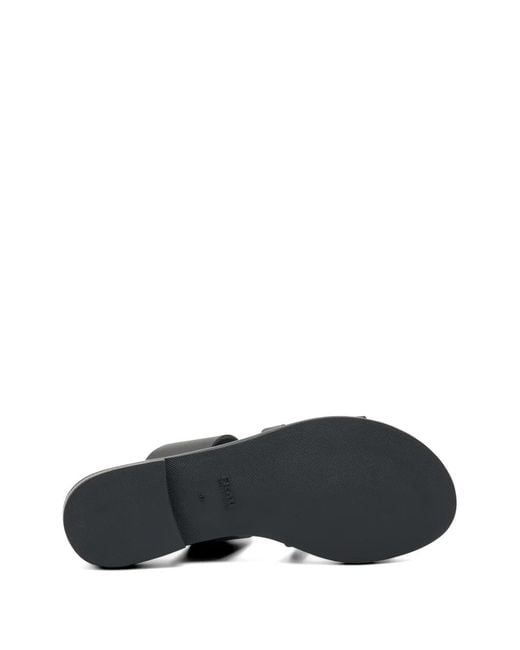 Frau Black Triple-Strap Leather Sandals