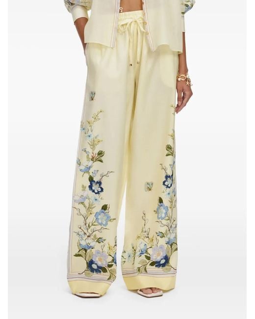 Self-Portrait White Floral-Print Palazzo Pants