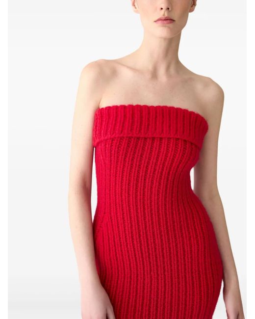 Carolina Herrera Red Ribbed-Knit Midi Dress