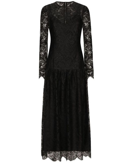Vestido midi con encaje Chantilly Dolce & Gabbana de color Black