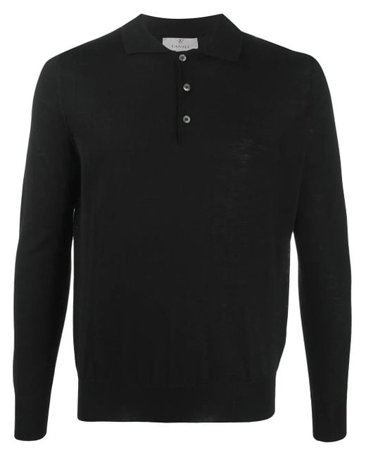 Canali Black Merino-Wool Polo Shirt for men