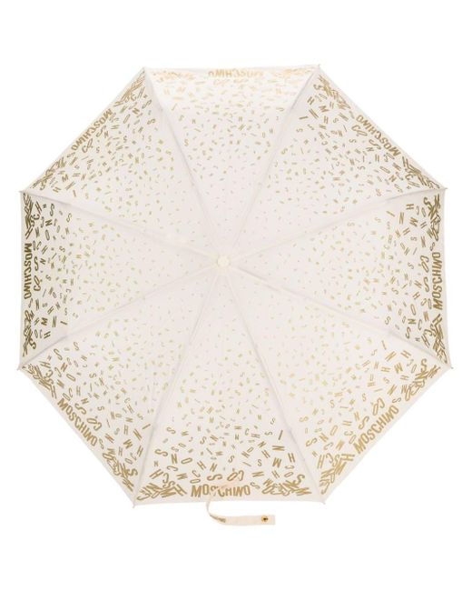 Moschino Natural Faltbarer Regenschirm mit Logo-Print