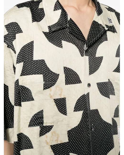 Maison Mihara Yasuhiro Gray Patchwork-Pattern Cuban-Collar Shirt for men
