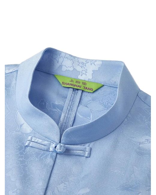 Shanghai Tang Blue Floral-Jacquard Belted Shirt