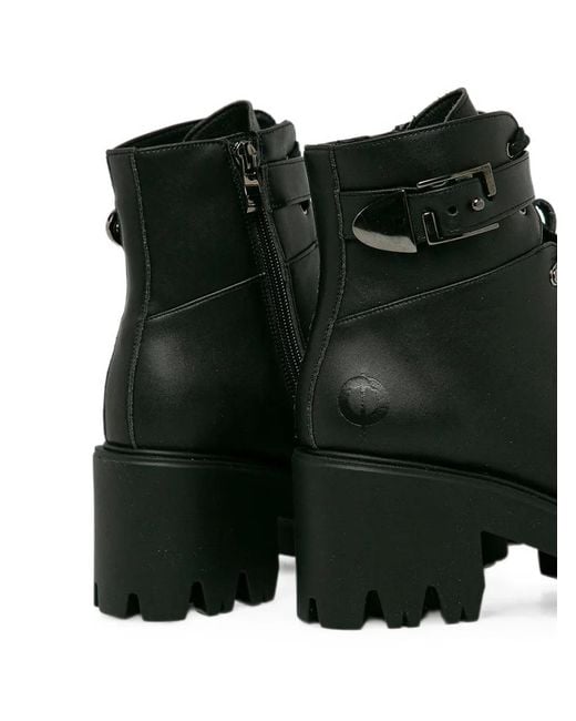 Altercore Black Enid Buckle-Strap Lace-Up Boots