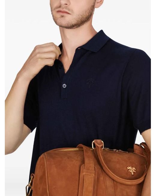PLACE OF ELMS Blue Amalfi Short-Sleeve Embroidered Polo Shirt for men