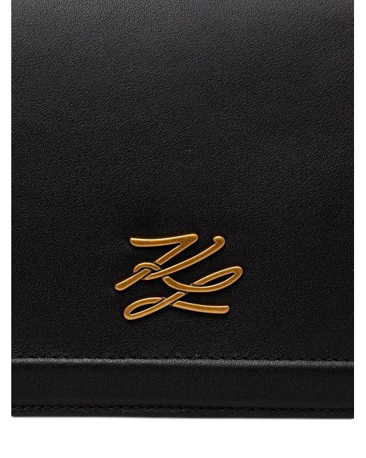 Karl Lagerfeld Black Logo-Plaque Chain-Link Shoulder Bag
