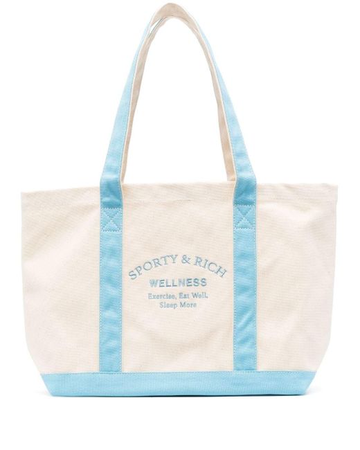 Sporty & Rich Blue Embroidered-logo Tote Bag