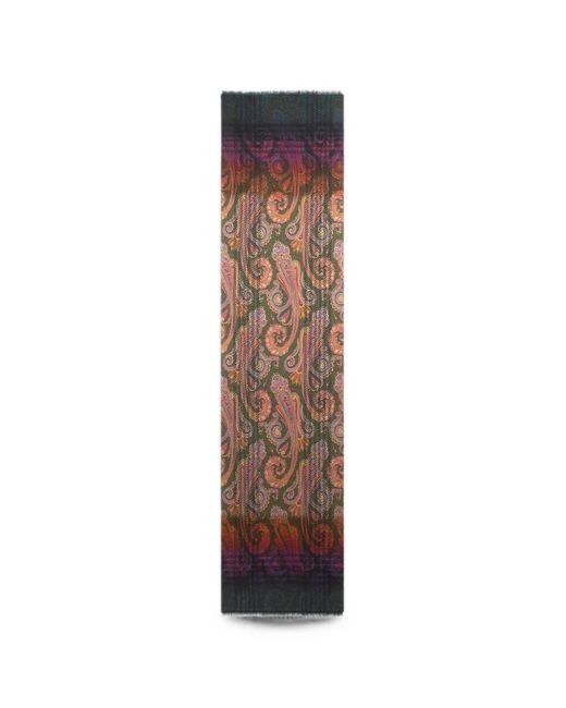 Etro White Wool Jacquard Scarf With Check Print And Faded Paisley-Motif for men