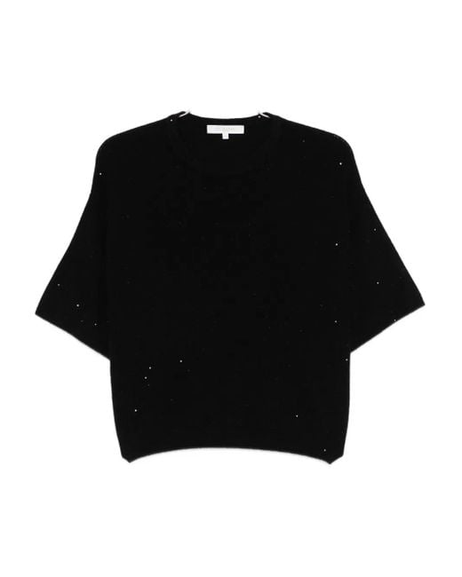 Antonelli Black Sequin-Embellished Short-Sleeved Top