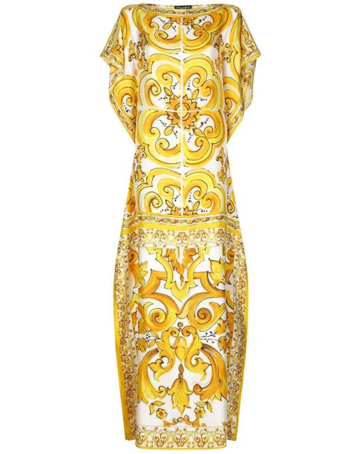 Dolce & Gabbana Majolica Silk Maxi Dress in het Metallic