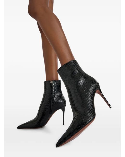 Paris Texas Black Vera Snake-Effect Stiletto Boots