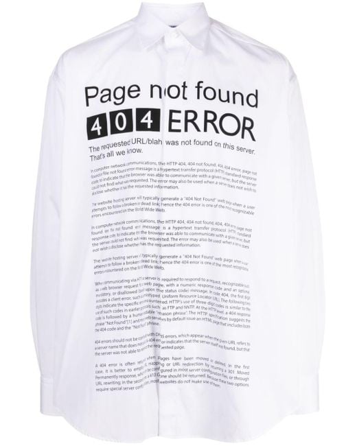 Vetements White Page Error-print Cotton Shirt for men