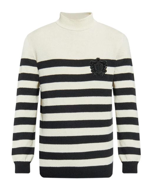 Balmain White Striped-Pattern Sweater for men