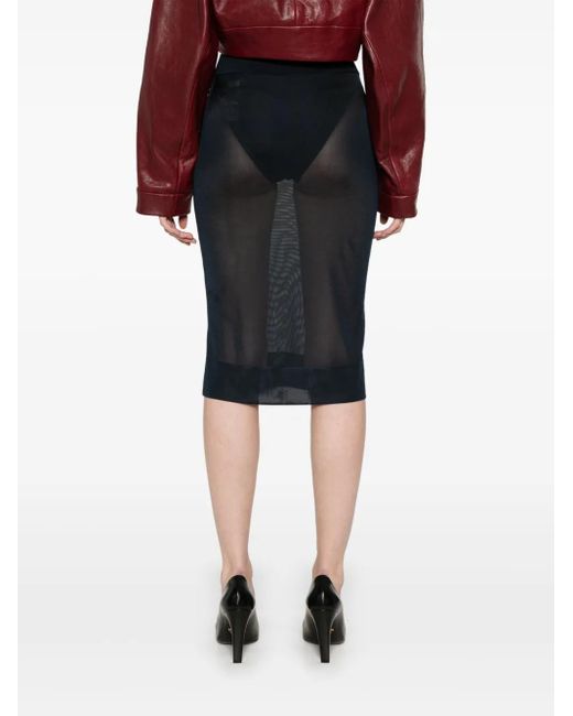 Saint Laurent Blue Knitted Pencil Midi Skirt