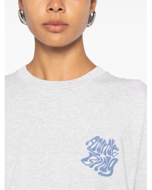 Anine Bing White Cade Logo-Print Cotton T-Shirt