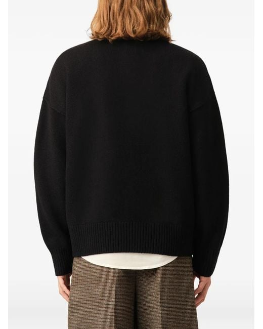 AMI Black Crewneck Wool Sweater With Ami De Coeur