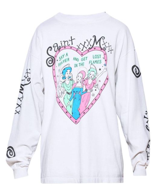 Camiseta Pink Heart de manga larga SAINT Mxxxxxx de hombre de color White