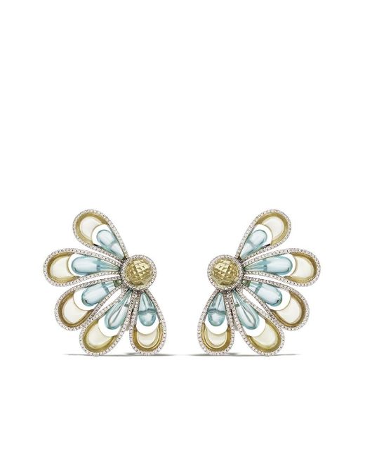 David Morris Blue 18kt White Gold Vintage Aquamarine & Citrine Flower Earrings