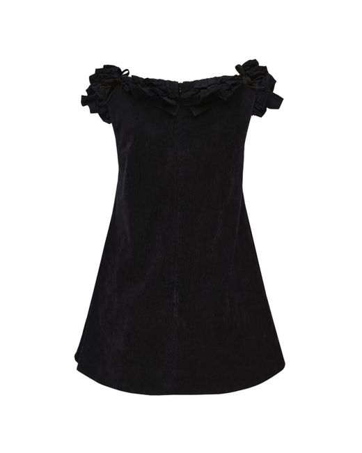 ShuShu/Tong Black Ruffled Lace-Trim Mini Dress