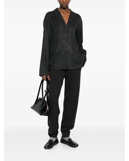 Totême Black Monogram-Pattern Flannel Shirt