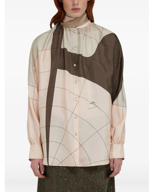 Ferragamo Natural Sash-Detailed Silk Shirt