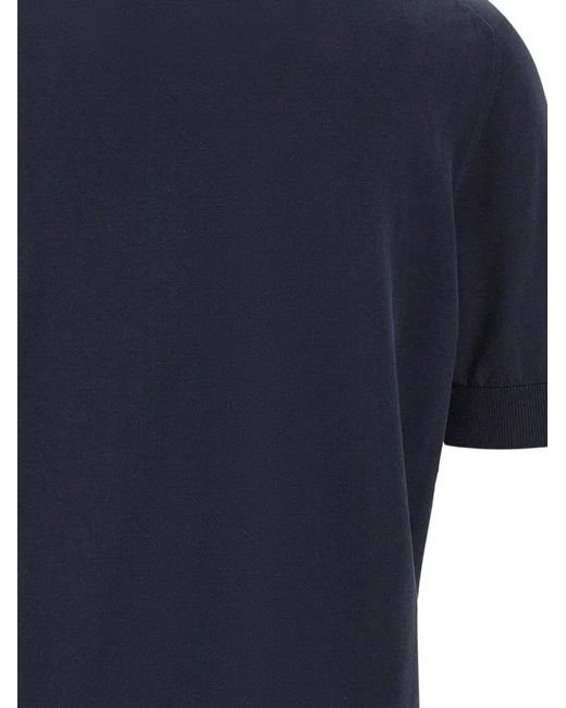 FILIPPO DE LAURENTIIS Blue Ribbed-Hem V-Neck Top for men