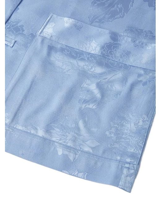 Shanghai Tang Blue Floral-Jacquard Belted Shirt