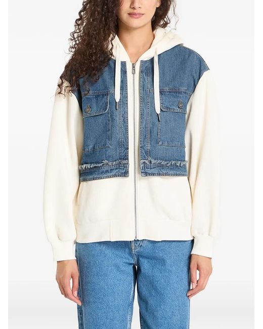 Desigual Blue Denim-Panel Drawstring Hoodie