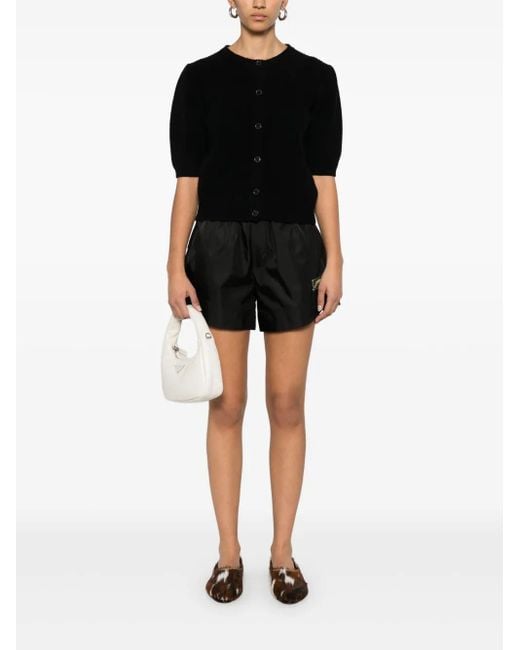 Ganni Black Logo-Patch Shorts