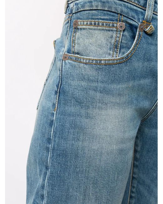 R13 Blue Cropped Relaxed Fit Denim Pants With Flared Legs And Raw Hems