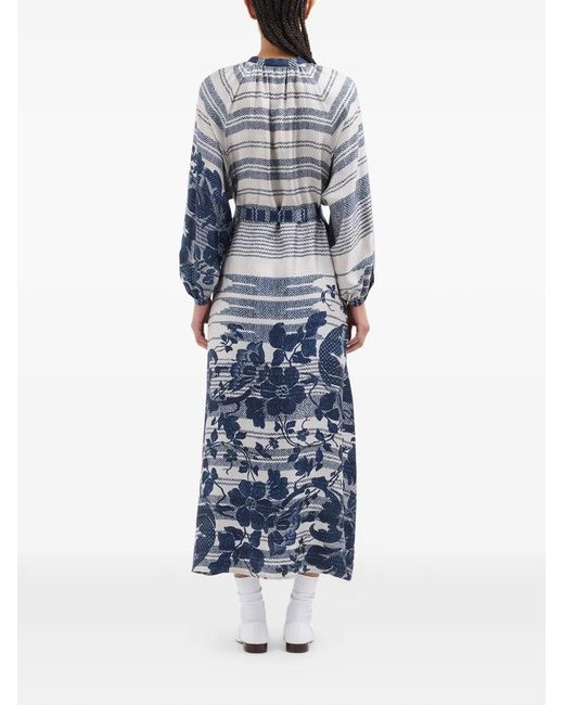 Pierre Louis Mascia Blue Aloe Belted Floral-Print Midi Shirt Dress