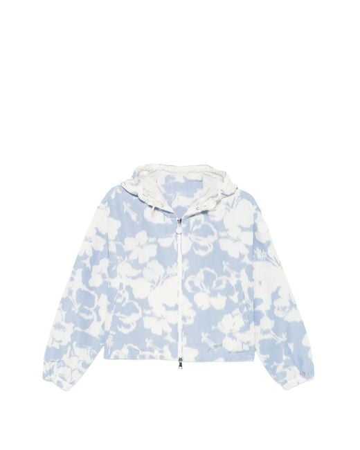 Moncler Blue Floral-Print Hooded Jacket