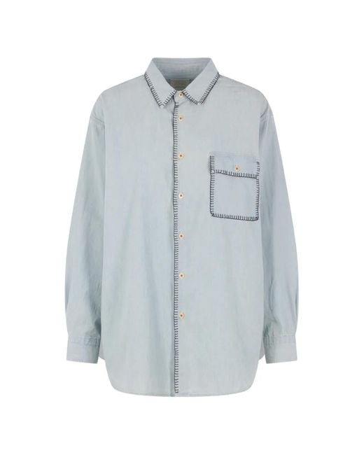 Kuro Blue Contrast-Stitching Shirt
