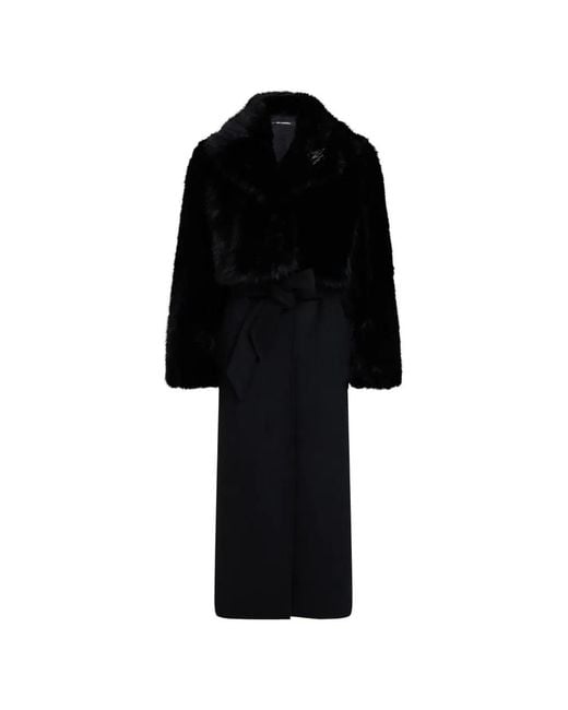Karl Lagerfeld Black Belted Faux-Fur Coat