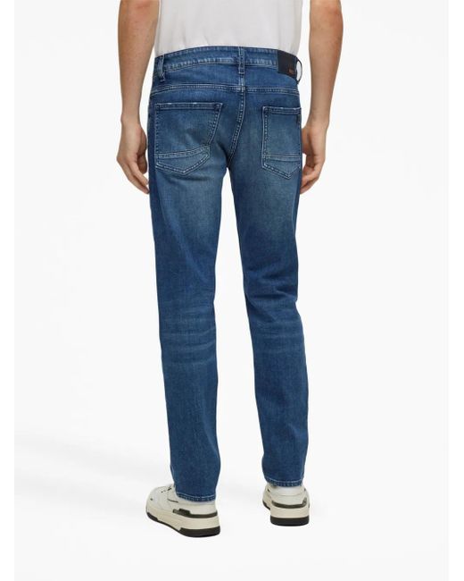 Boss Blue Logo-Patch Cotton Blend Straight-Leg Jeans for men