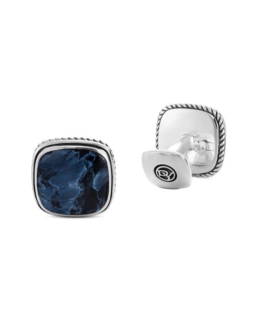 メンズ David Yurman Exotic Stone ピーターサイト カフスボタン 17mm スターリングシルバー Blue