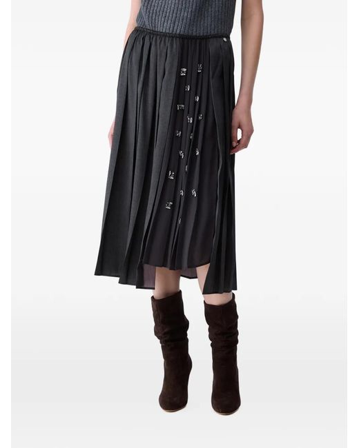 Liu Jo Blue Pleated Skirt With Jewel Embroidery