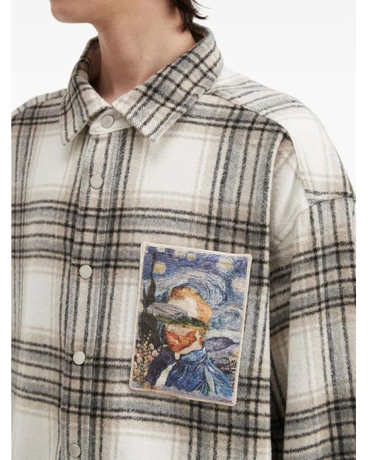 Musium Div. Gray Plaid-Pattern Patch Shirt for men