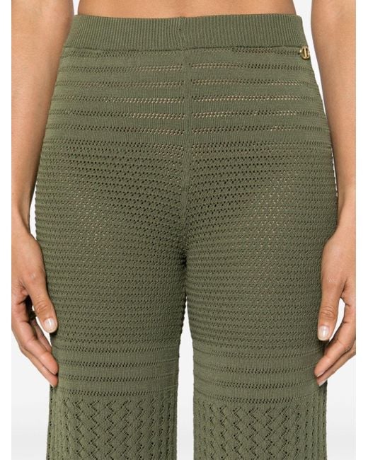 Twin Set Green Pointelle-knit Wide Trousers